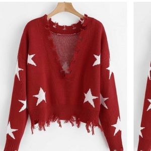 Cropped Frayed Stars Sweater